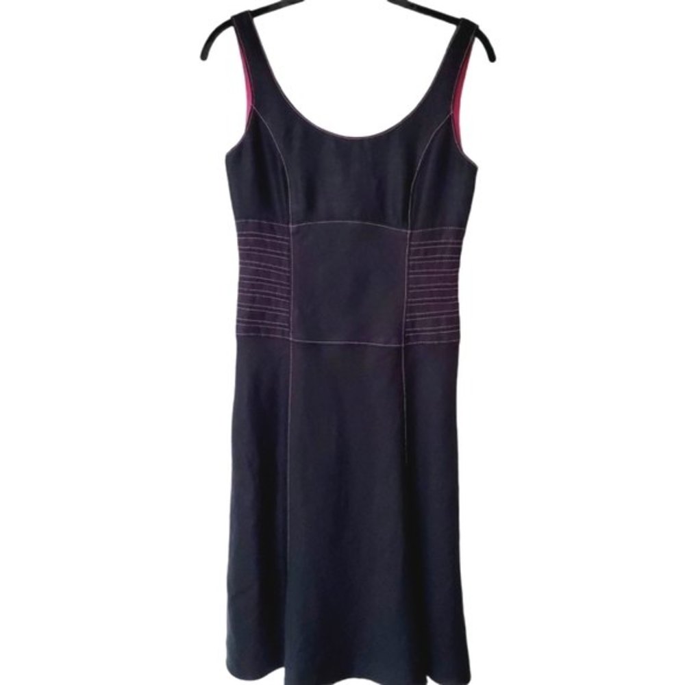 Linen Dress Black Hot Pink Stitching and Lining Back Zip